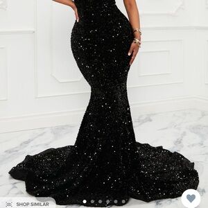 Black Sequin Backless Prom Gown
